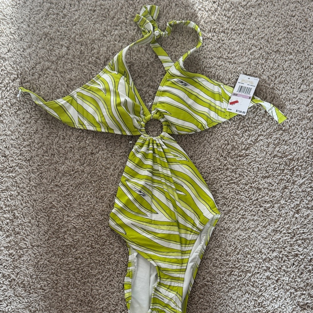 Michael Kors Green and White One Piece Swimsuit